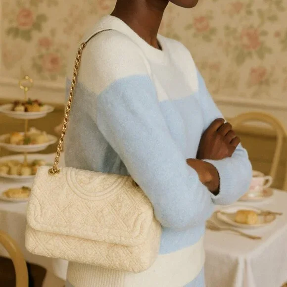 Tory Burch Fleming Soft Boucle Small Convertible Shoulder Bag, New Cream - Picture 14 of 14